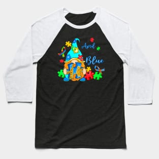 In April We Wear Blue Gnome Holding  Autism Awareness Baseball T-Shirt